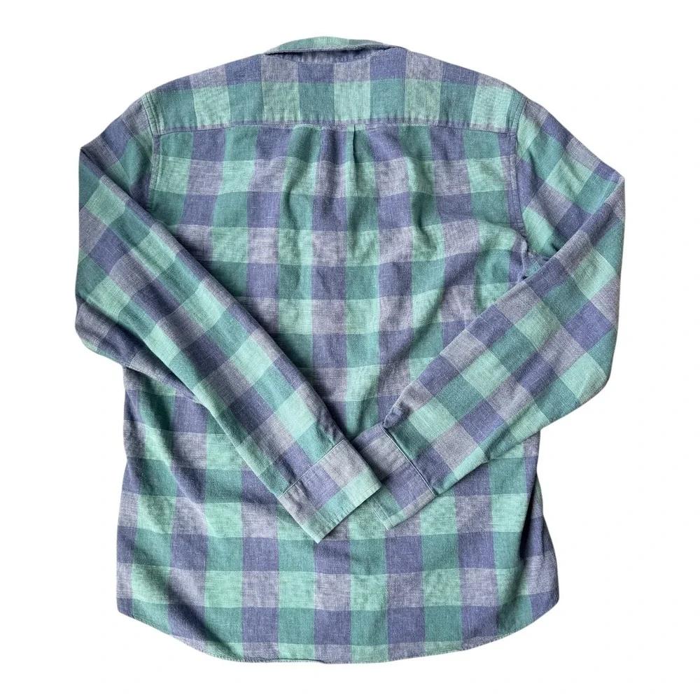 J.Crew‎ Men's Slim Homespun Navy Green Plaid Cotton Button Down Shirt Medium